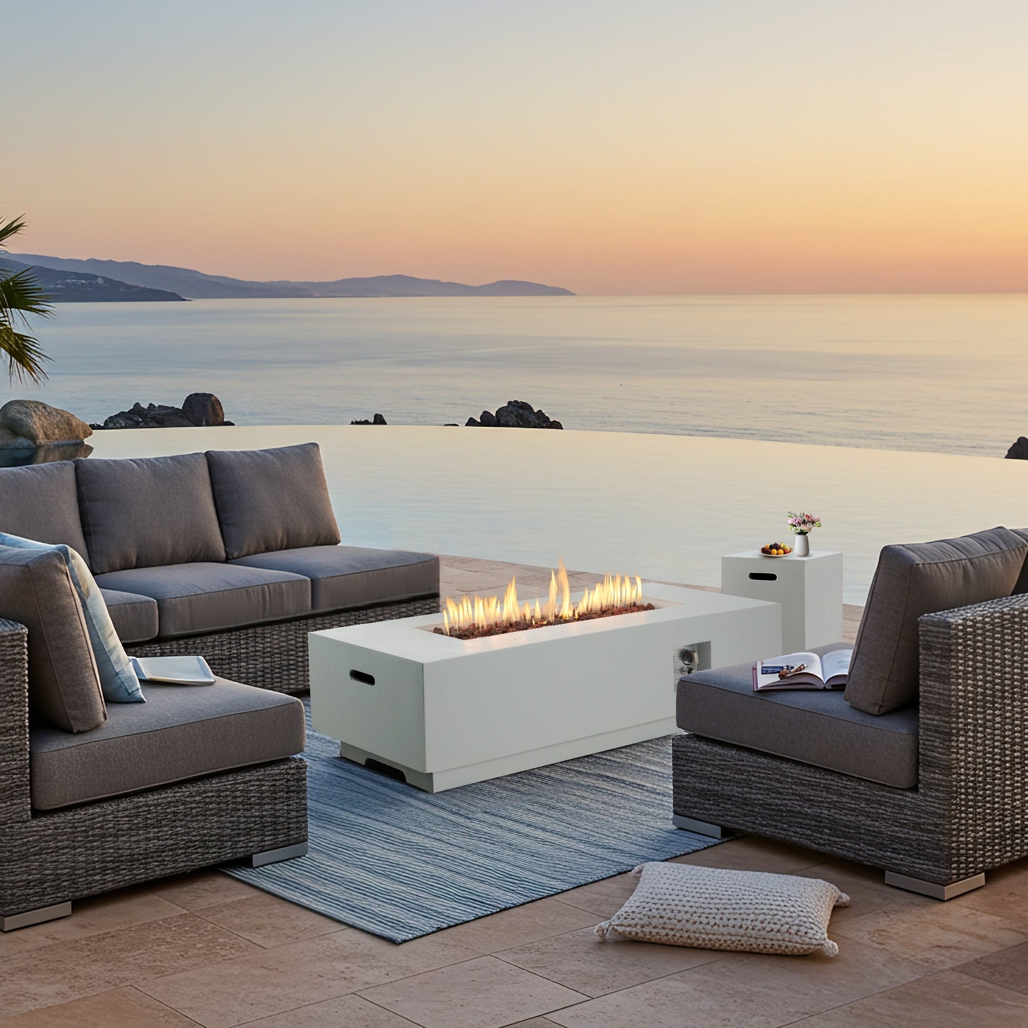 50 000 Btu 30 Outdoor White Round Propane Fire Pit Table And Set