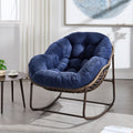 Outdoor Rattan Rocking Chair Padded Cushion Rocker Recliner Chair Outdoor For Front Porch Living Room Patio Garden Navy Blue