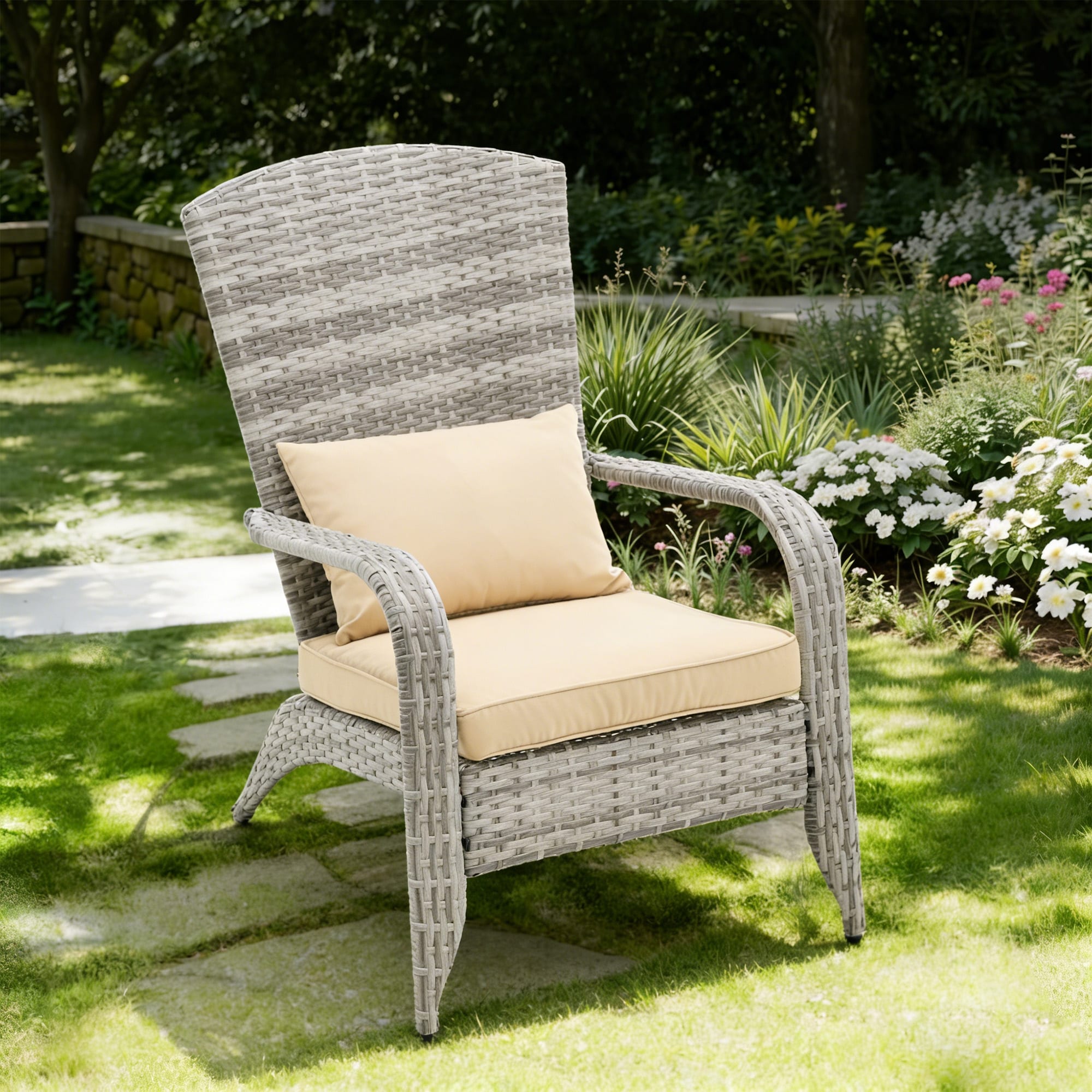 Outdoor Rattan Wicker Accent Chair With All Weather Cushions