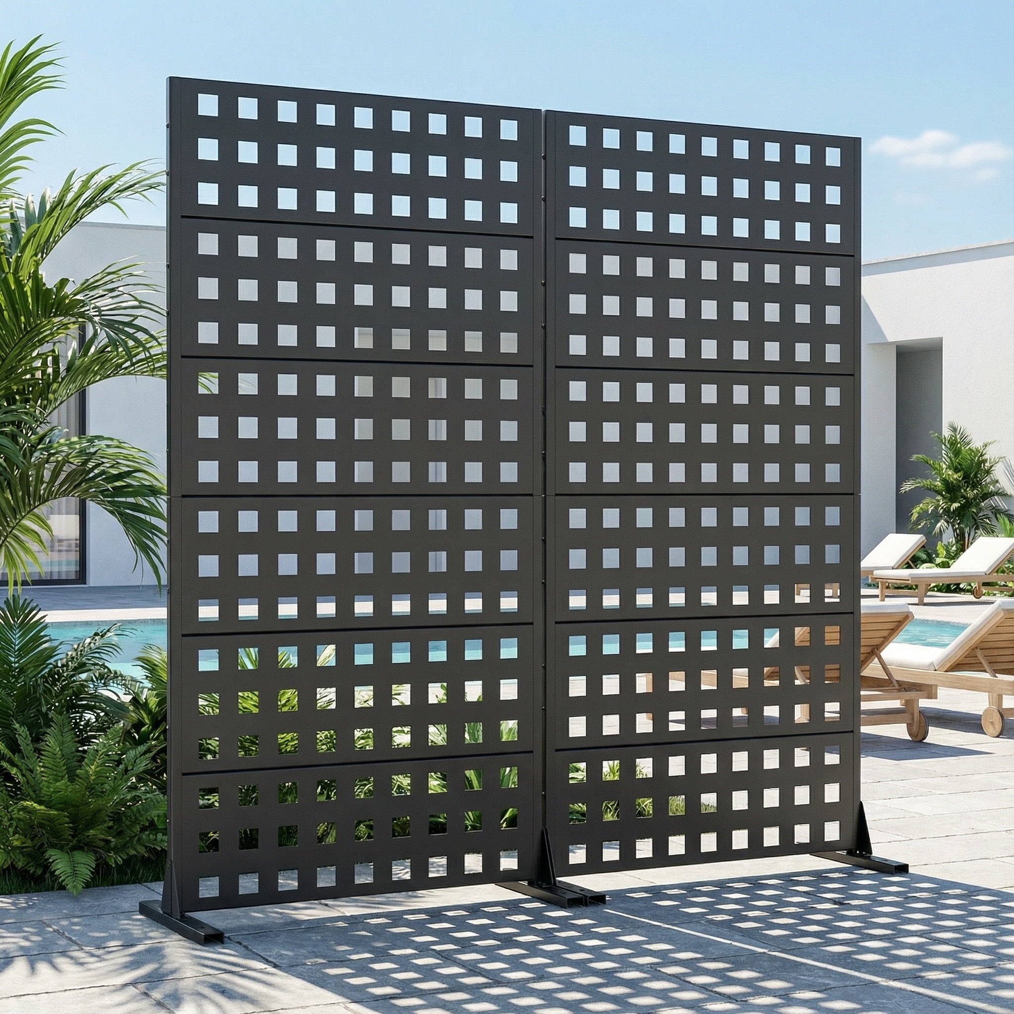 Outdoor Rectangle Privacy Screens Metal Screen Fence Panel Set Of 2