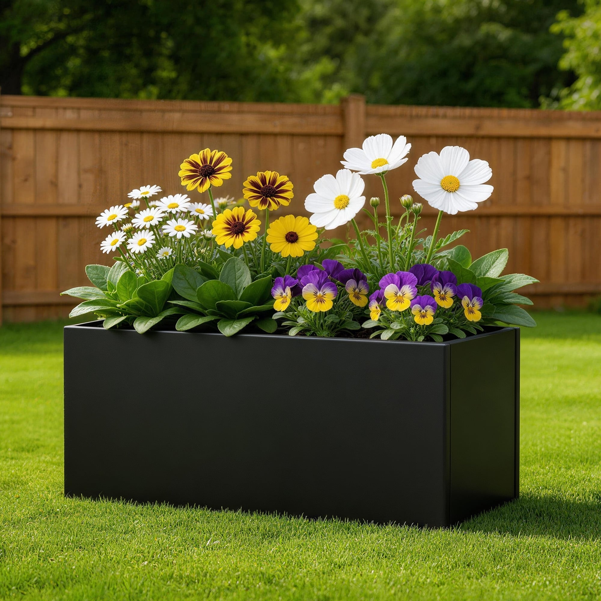 Outdoor Rectangular Metal Planter Box For Vegetables Flowers Herbs
