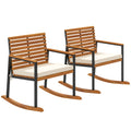 Outdoor Rocking Chair Set Of 2 Acacia Wood Outdoor Rockers With Armrests Cushion Cream White