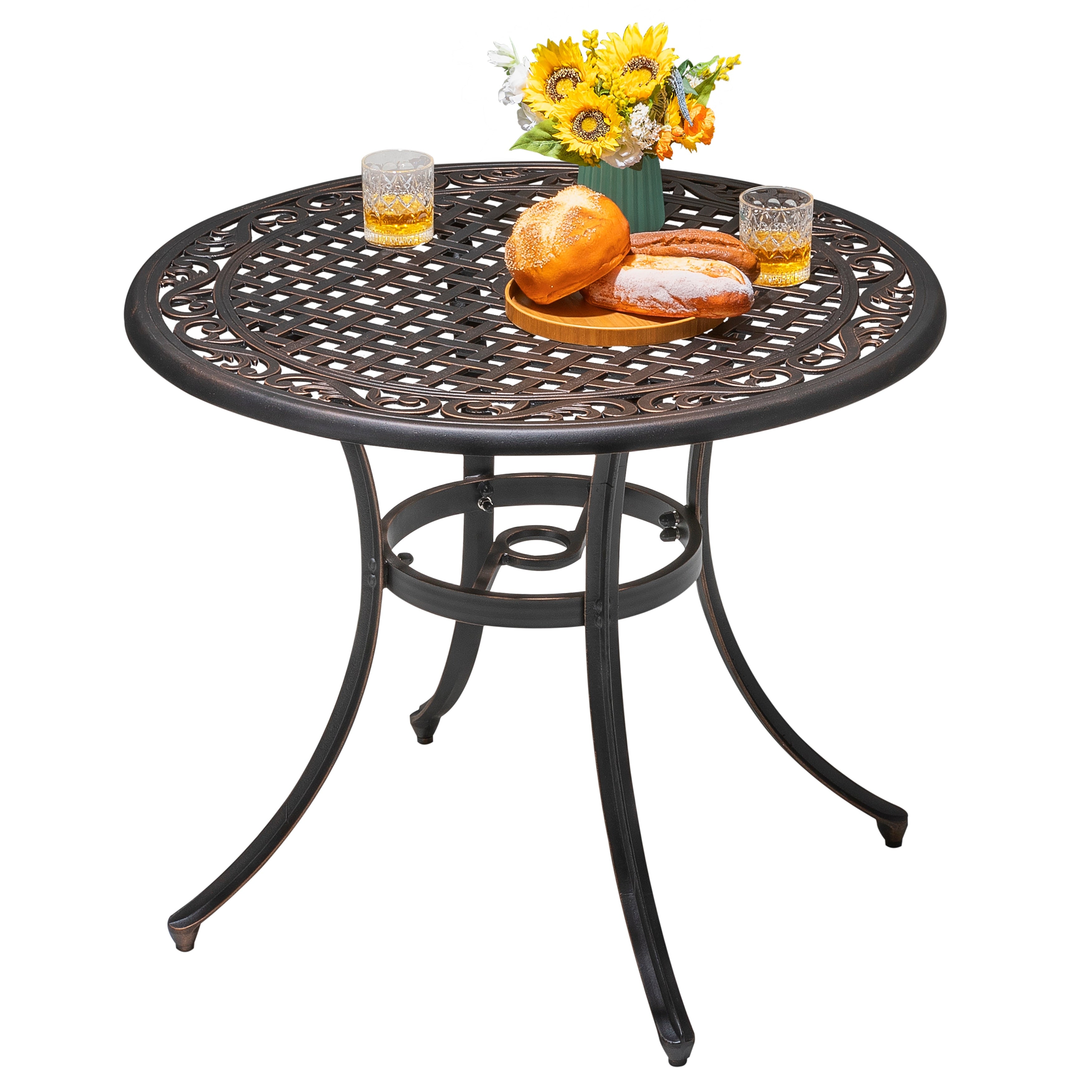 Nuu Garden 42 In Patio Cast Aluminum Round Dining Table Antique Bronze