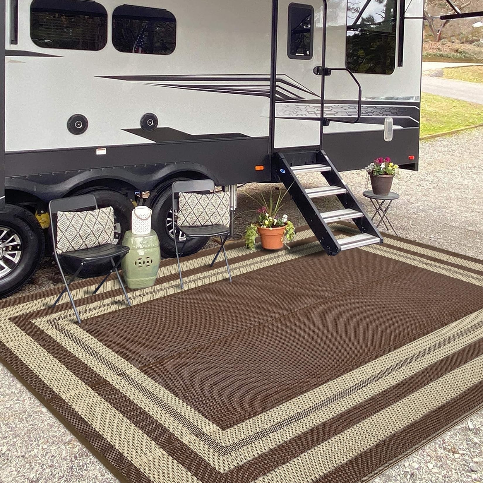 Outdoor Rug Waterproof Plastic Straw Reversible Patio Rug For Rv Camping Porch Deck