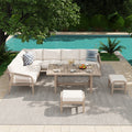 Outdoor Sectional Sofa Set 6 Piece Acacia Wood L Shaped Corner Sofa Set With Dining Table Ottoman