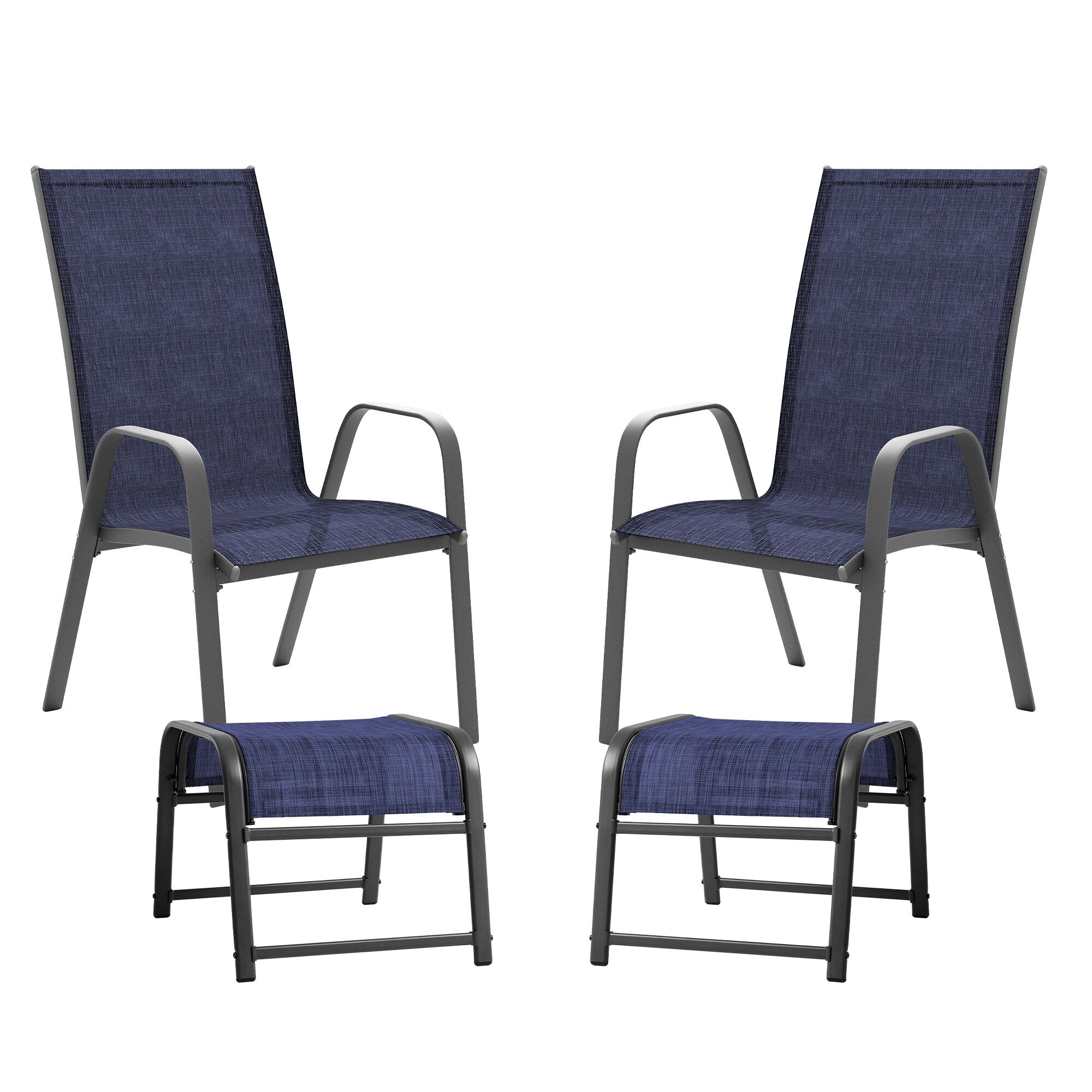 Outdoor Set Of 2 Woven Stackable Chair With Ottomans