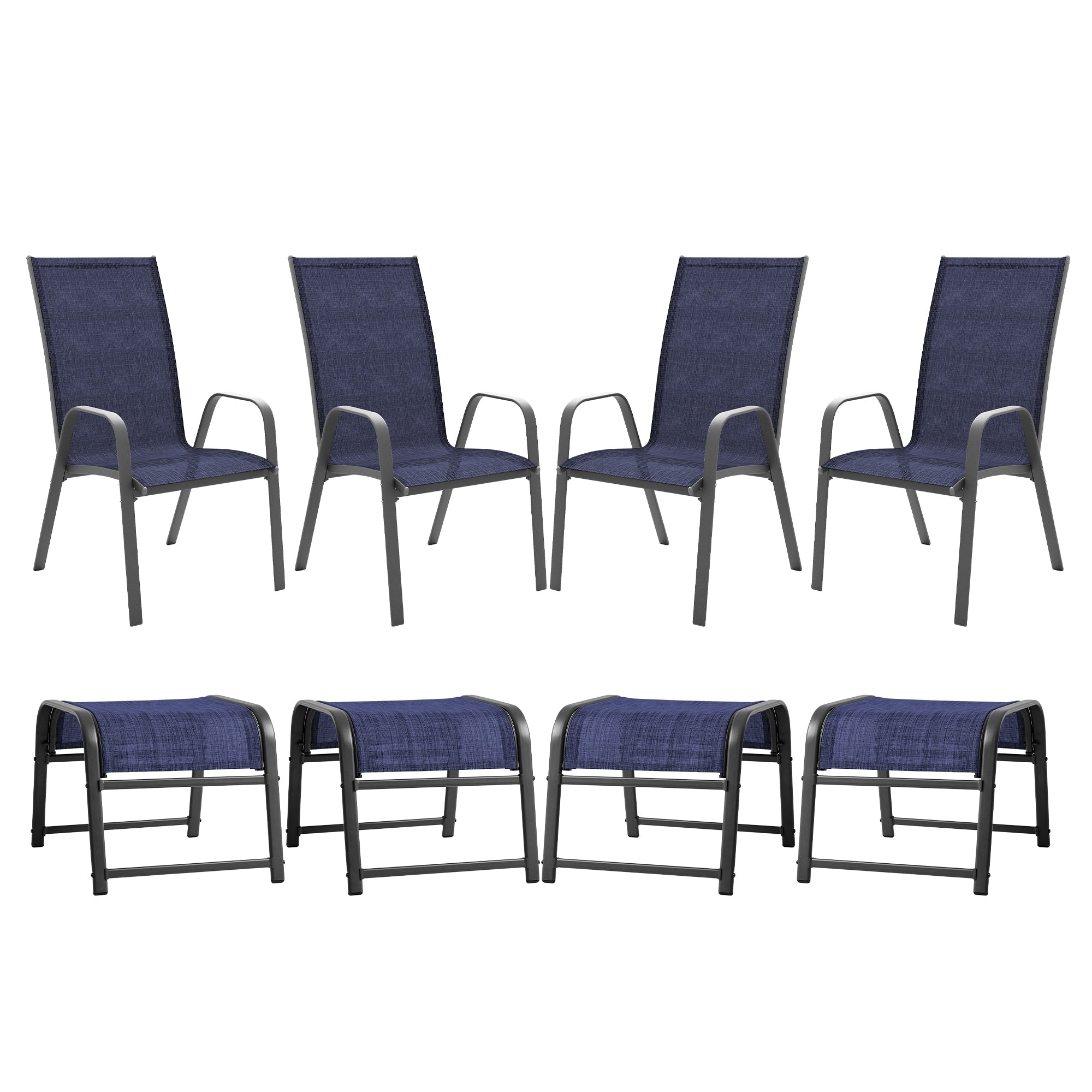 Outdoor Set Of 4 Woven Stackable Chair With Ottomans