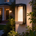 Outdoor Solar Led Wall Lantern Metal Wood Grain Shelf Sconce