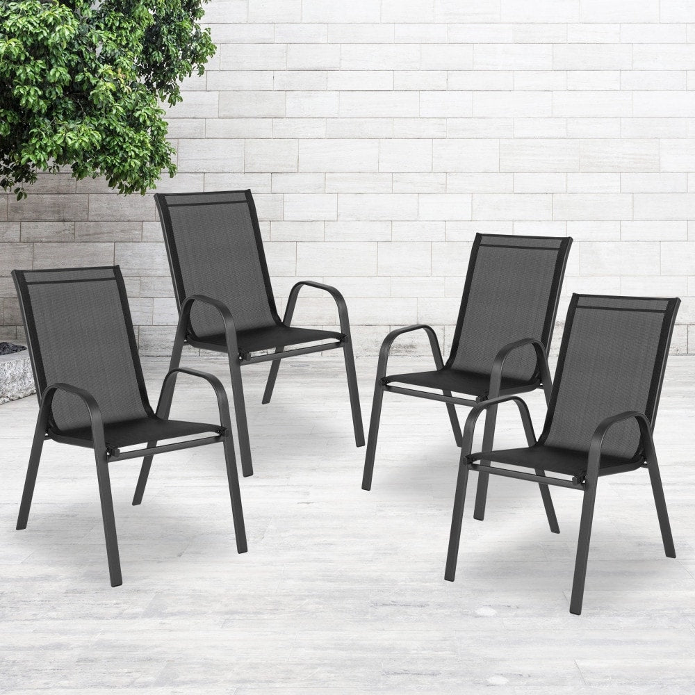 4 Pack Outdoor Stack Chair With Flex Comfort Material Patio Stack Chair