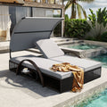 Outdoor Steel Frame Sun Lounger With Adjustable Backrest Patio Double Sunbed With Hidden Side Table And Arched Armrests
