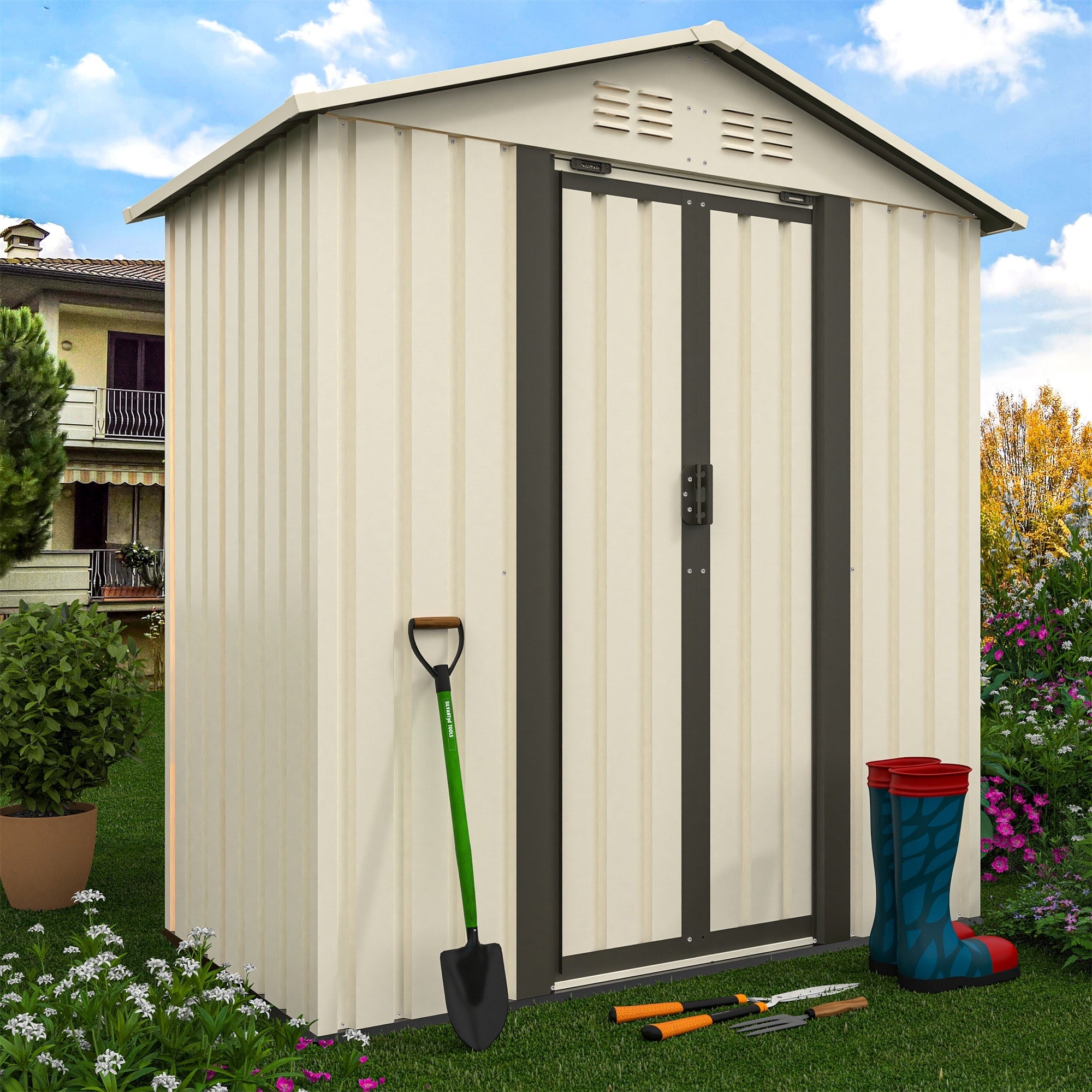 Outdoor Storage Garden Shed 5Ftx3Ft Apex Roof White