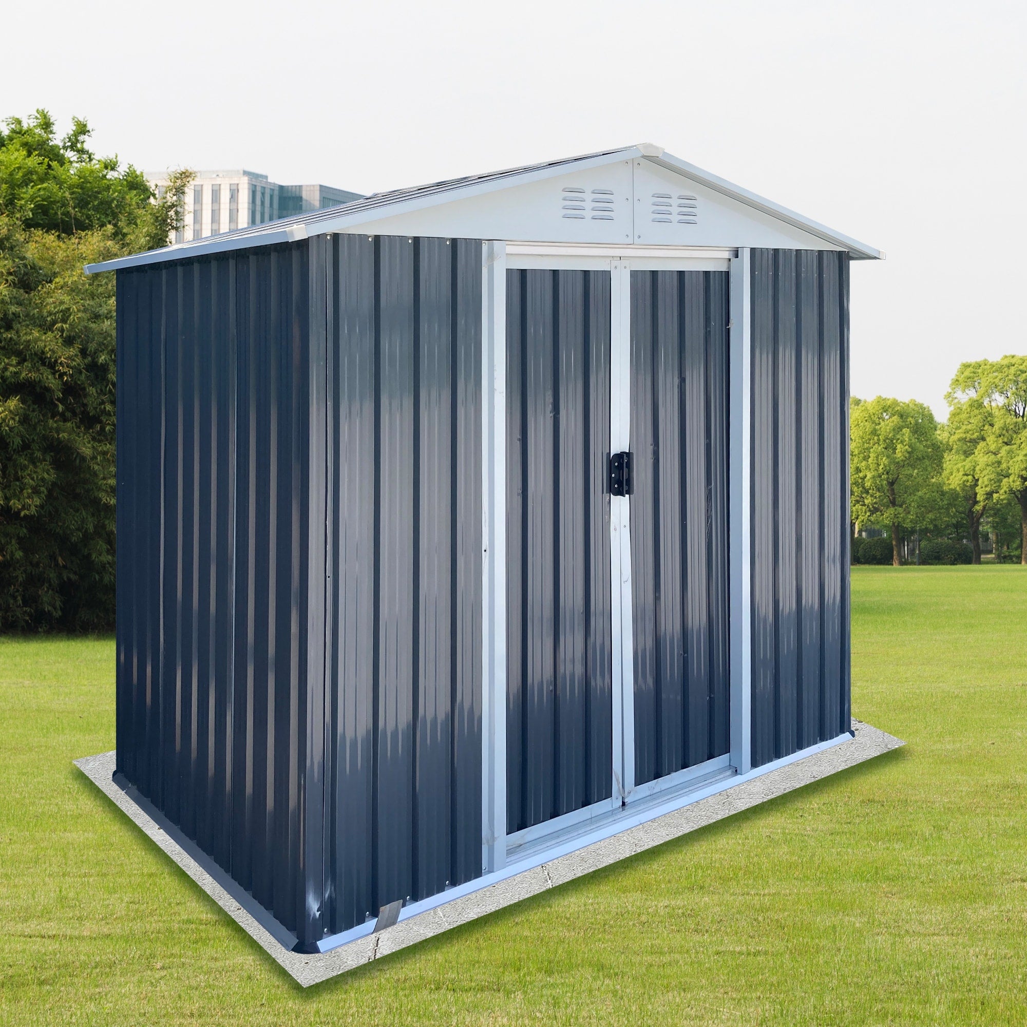 Outdoor Storage Sheds 6Ftx4Ft Apex Roof Grey Weatherproof Heavy Duty Tool Shed For Backyard Patio Garden