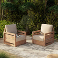 Outdoor Swivel Chair 2 Piece Acacia Wood With Vintage Distressed Wood Grain