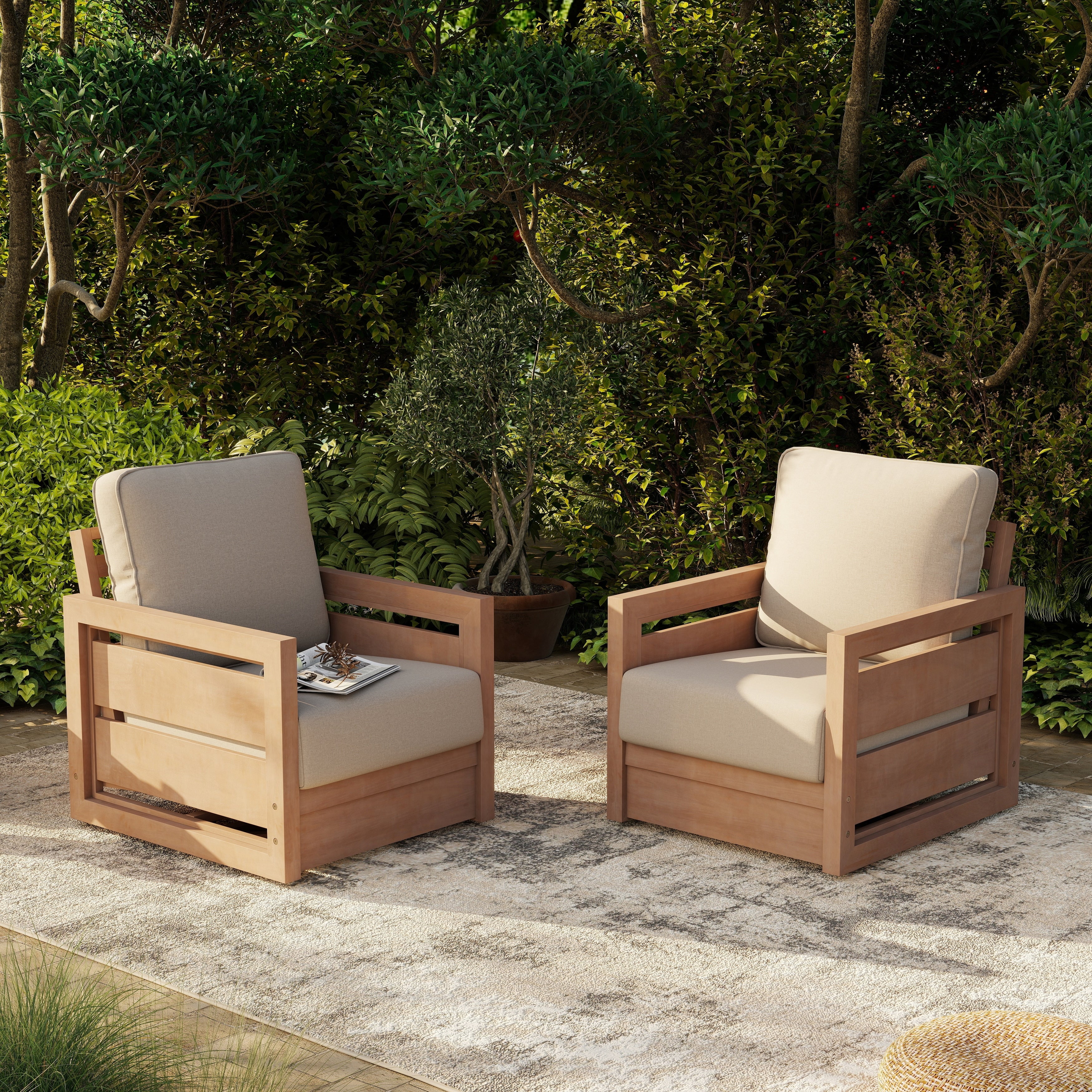 Outdoor Swivel Chair 2 Piece Acacia Wood With Vintage Distressed Wood Grain