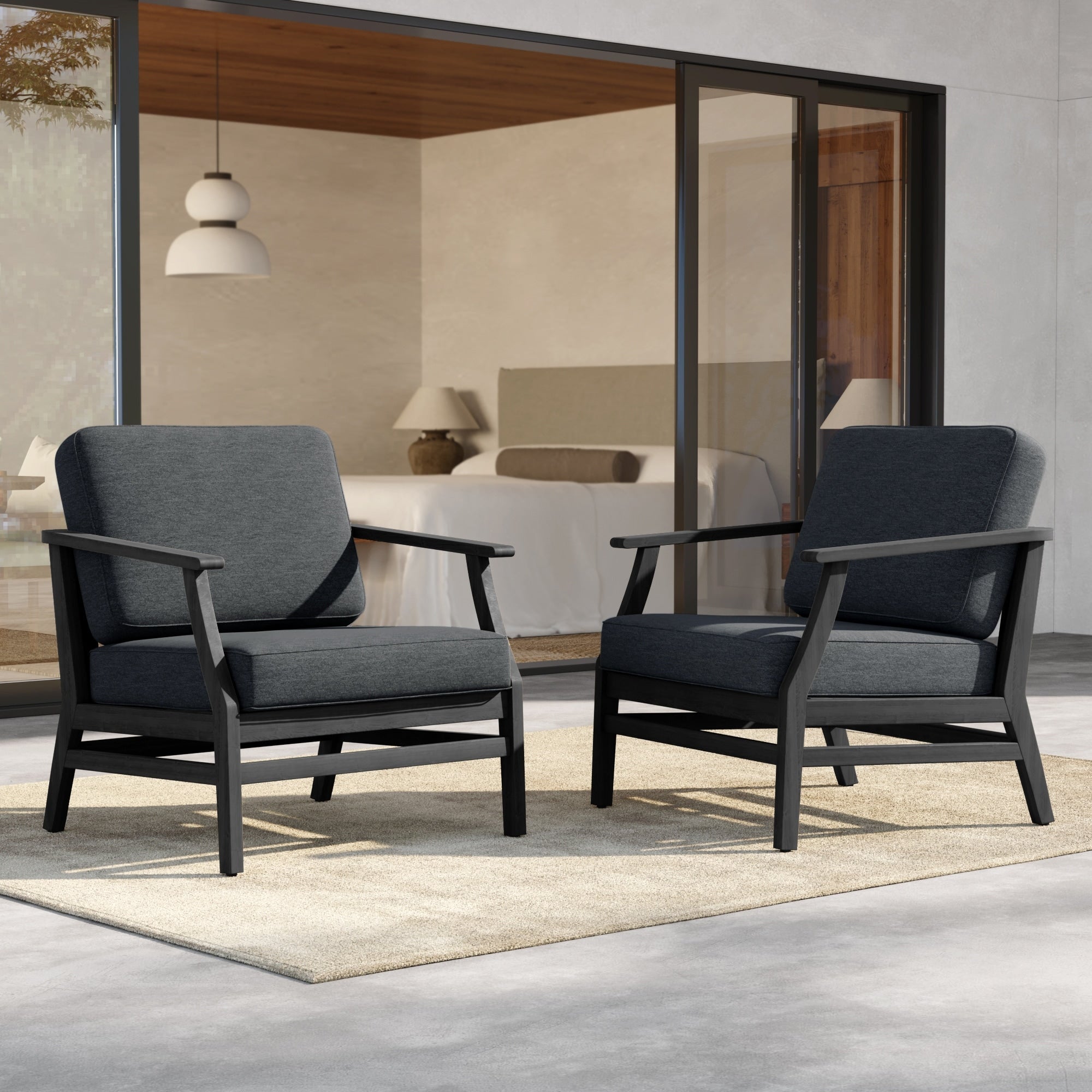 Outdoor Teak Wood Club Chairs With Cushions Set Of 2