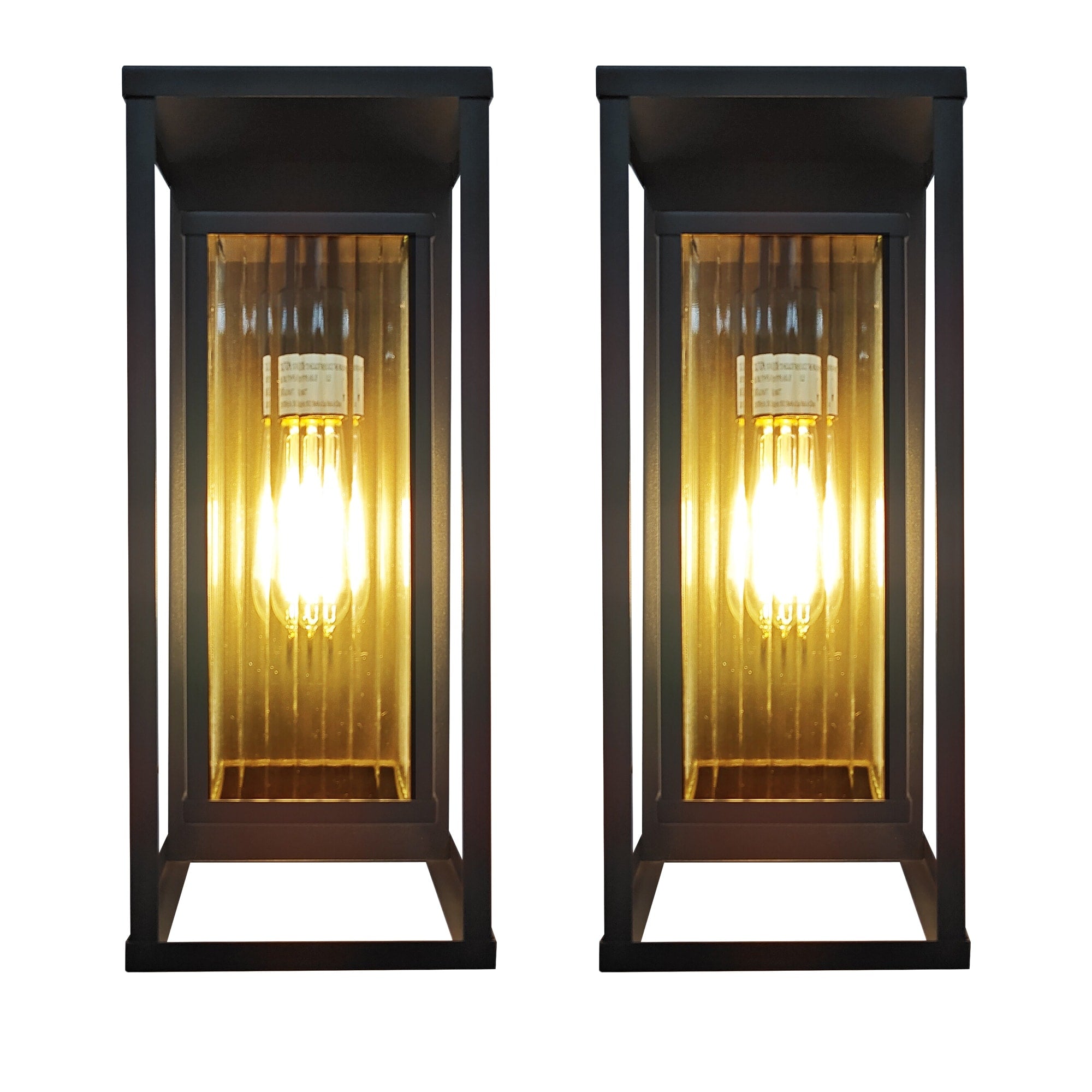 Outdoor Wall Light With Clear Ribbed Glass Waterproof Exterior Light For Porch Patio Garage 2 Pack