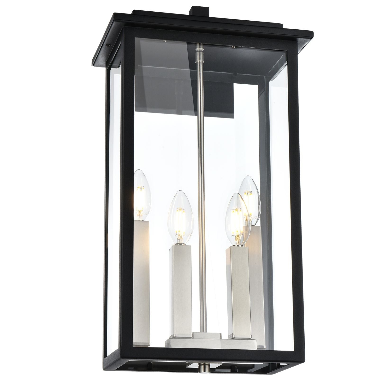 Outdoor Wall Sconce Exterior Porch Light Wall Mount Lantern Black And Brushed Nickel Finish With Clear Glass For House