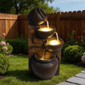 Outdoor Water Fountain With Lights 4 Tier Cascading Pot Waterfall Resin Garden Fountain For Patio Yard Porch Landscape