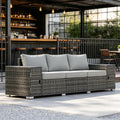 Outdoor Wicker 3 Seater Sofa With Wide Armrests And Steel Frame
