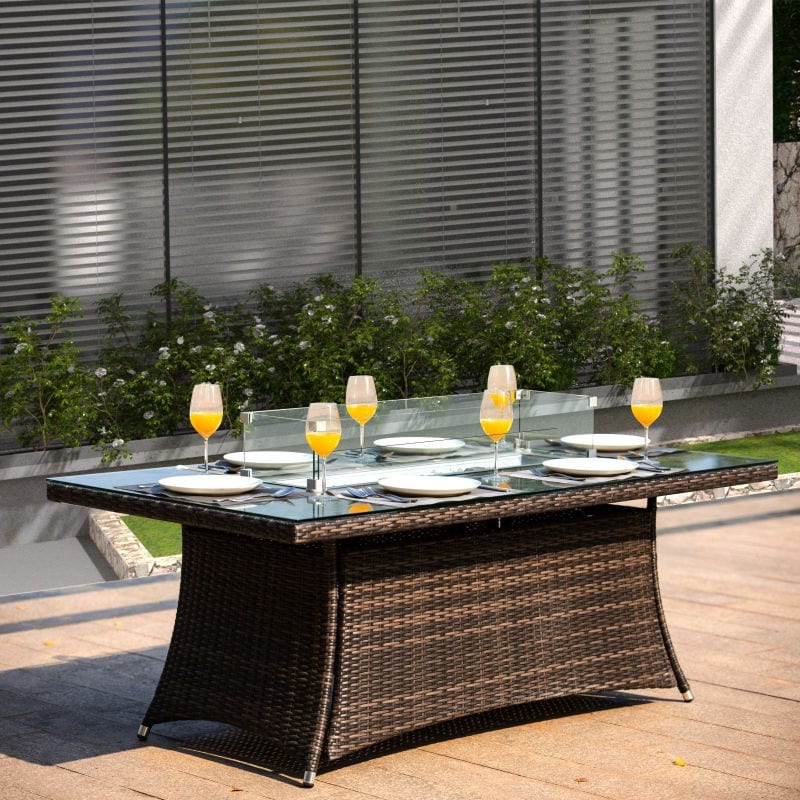 Outdoor Wicker Rectangle 6 Seat Gas Fire Pit Table By Moda Furnishings Table Only