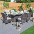 Outdoor Wicker Rectangle Table With 6 Chairs Patio Gas Fire Pit Set By Moda Furnishings