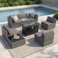 Outdoor Wicker Sectional Sofa 8 Piece Set With Fire Pit Table