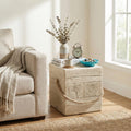 Outdoor Wood Grain Square Mgo Side Table With Simulated Braided Cord Indoor Retro End Table For Home Patio Decor