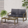 Outdoor Wood Loveseat And Coffee Table Set With Sloped Armrests Patio Conversation Set With Cushions