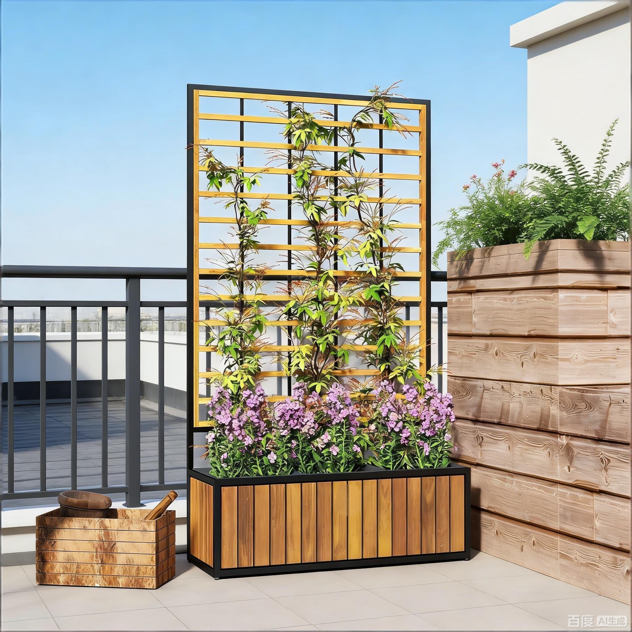 Outdoor Wood Planter Box Planter Pot With Trellis And Drainage Design
