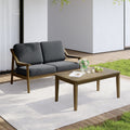 Outdoor Wood Teak Cushioned Patio 2 Seater Loveseat With Coffee Table