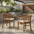 Outdoor Wooden Dining Chairs With Cushions Set Of 2 Cream Teak Finish