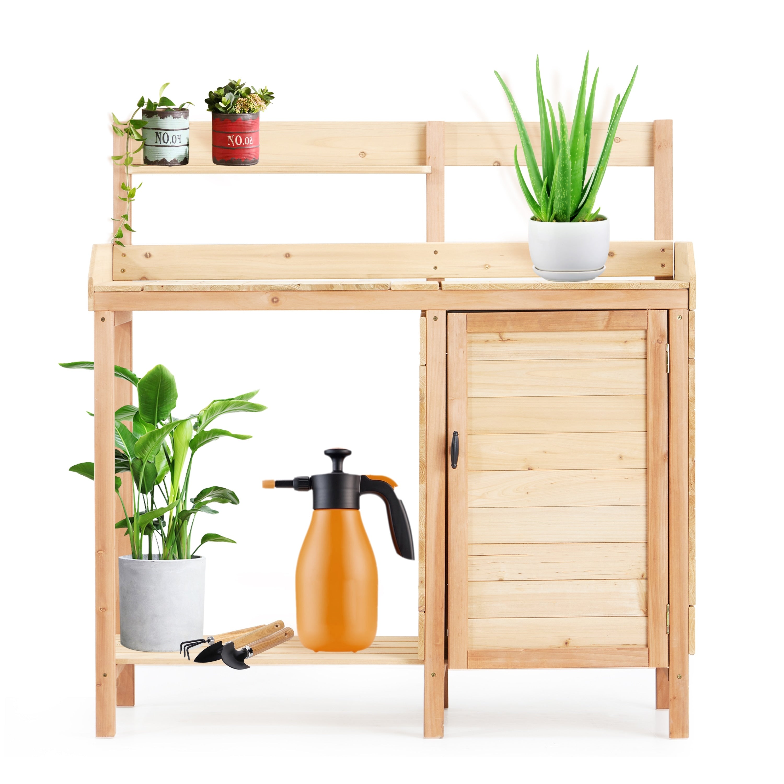 Outdoor Wooden Potting Bench Table With Sink Garden Table Work Bench With Storage Workstation For Outside Patio Lawn