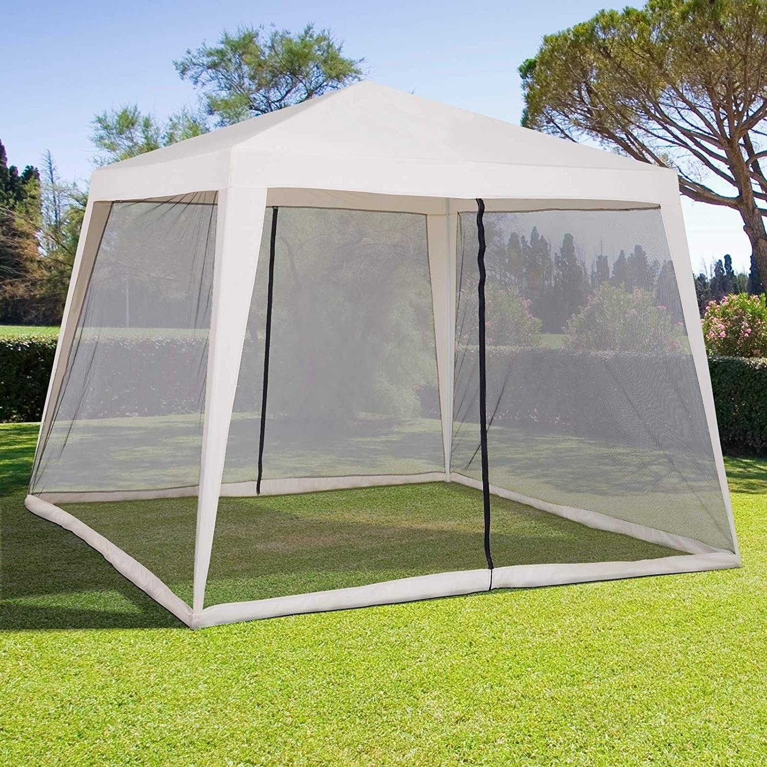 Havenside Home Quili Cream 10X10 Folding Screened Sun Shelter Canopy