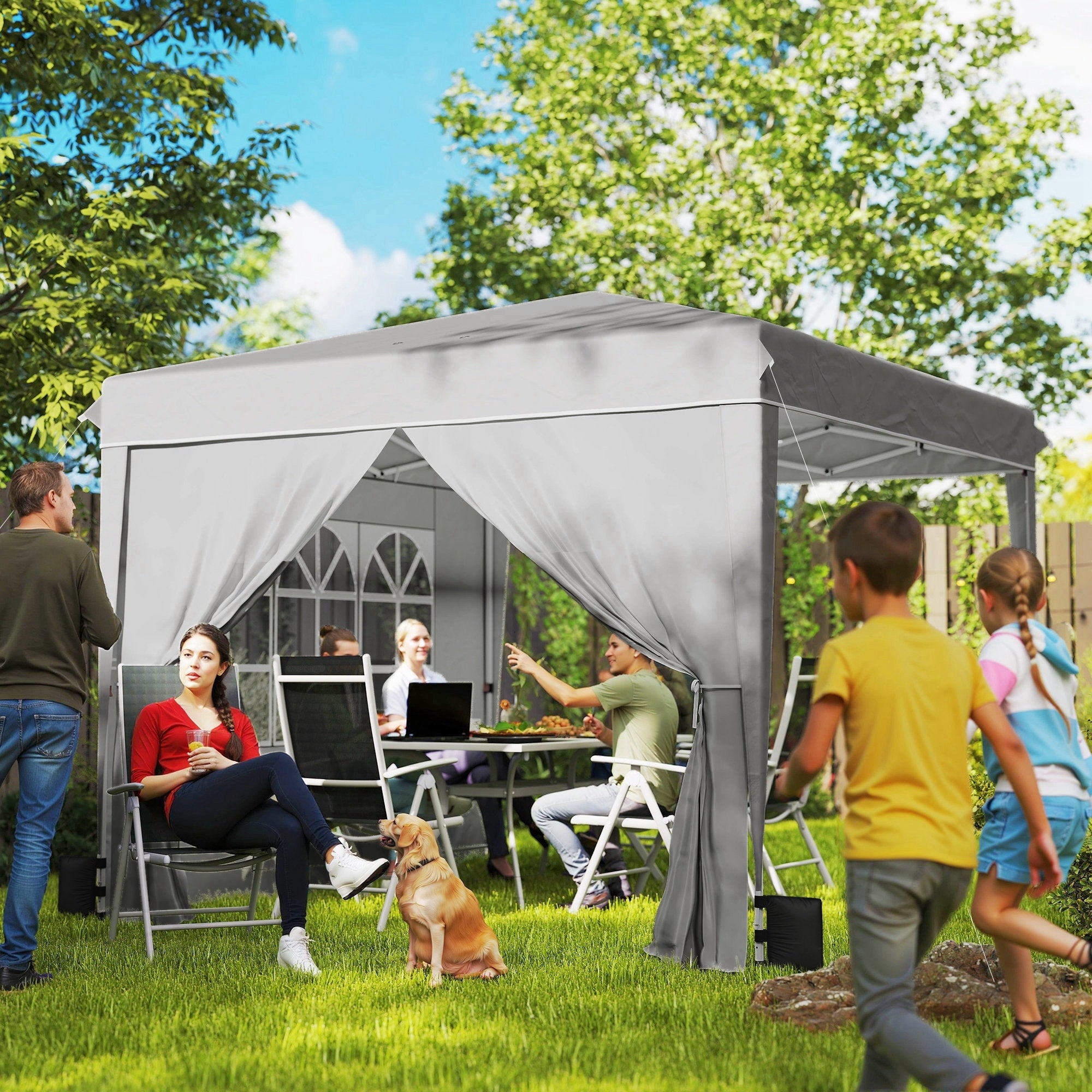 Outsunny 10 X 10 Ft Pop Up Canopy Tent With Sidewalls Upf50 Outdoor Portable Instant Canopy Shelter With Carry Bag Sandbags