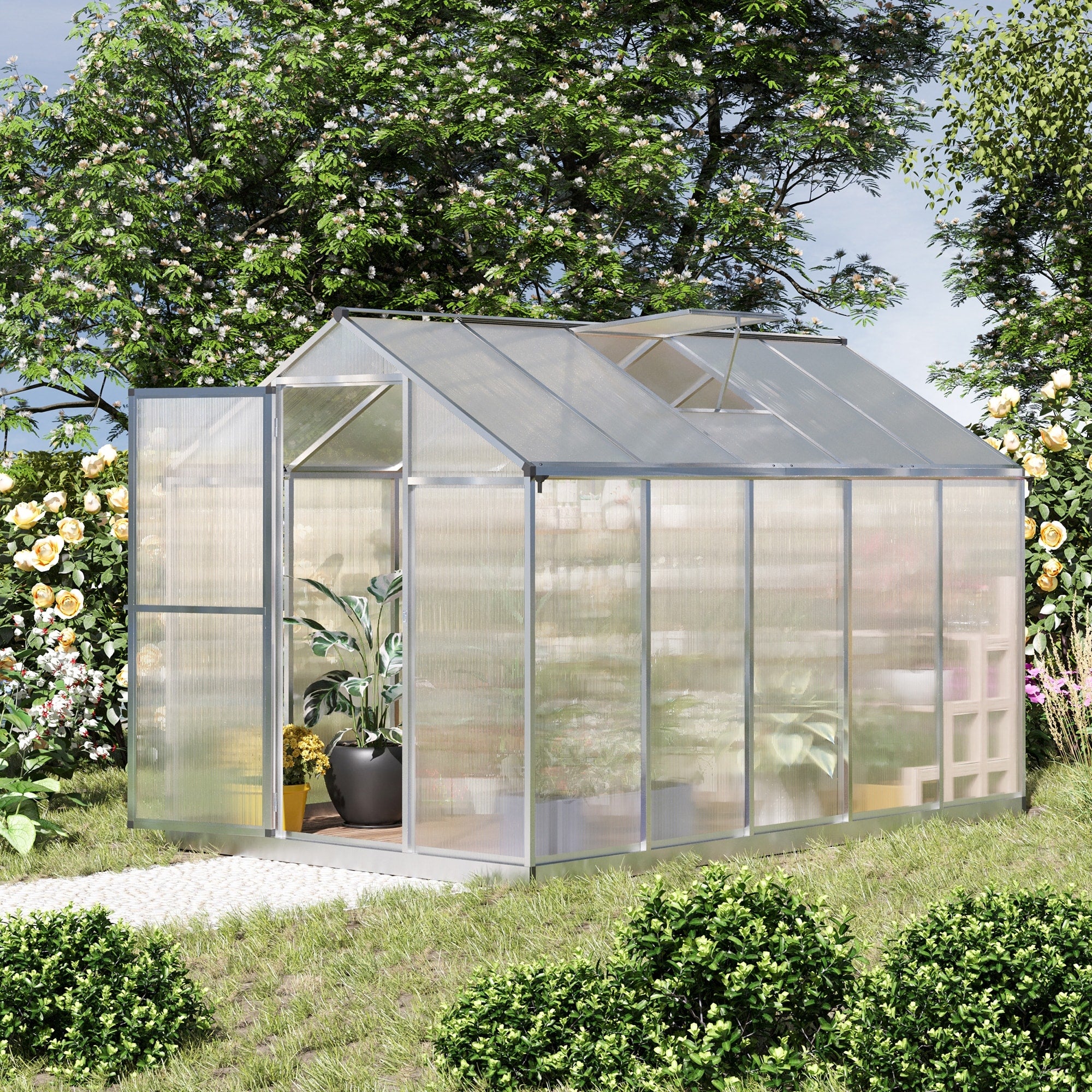 Outsunny Portable Outdoor Walk In Garden Greenhouse With Roof Vent And Rain Gutter 10 L X 6.25 W