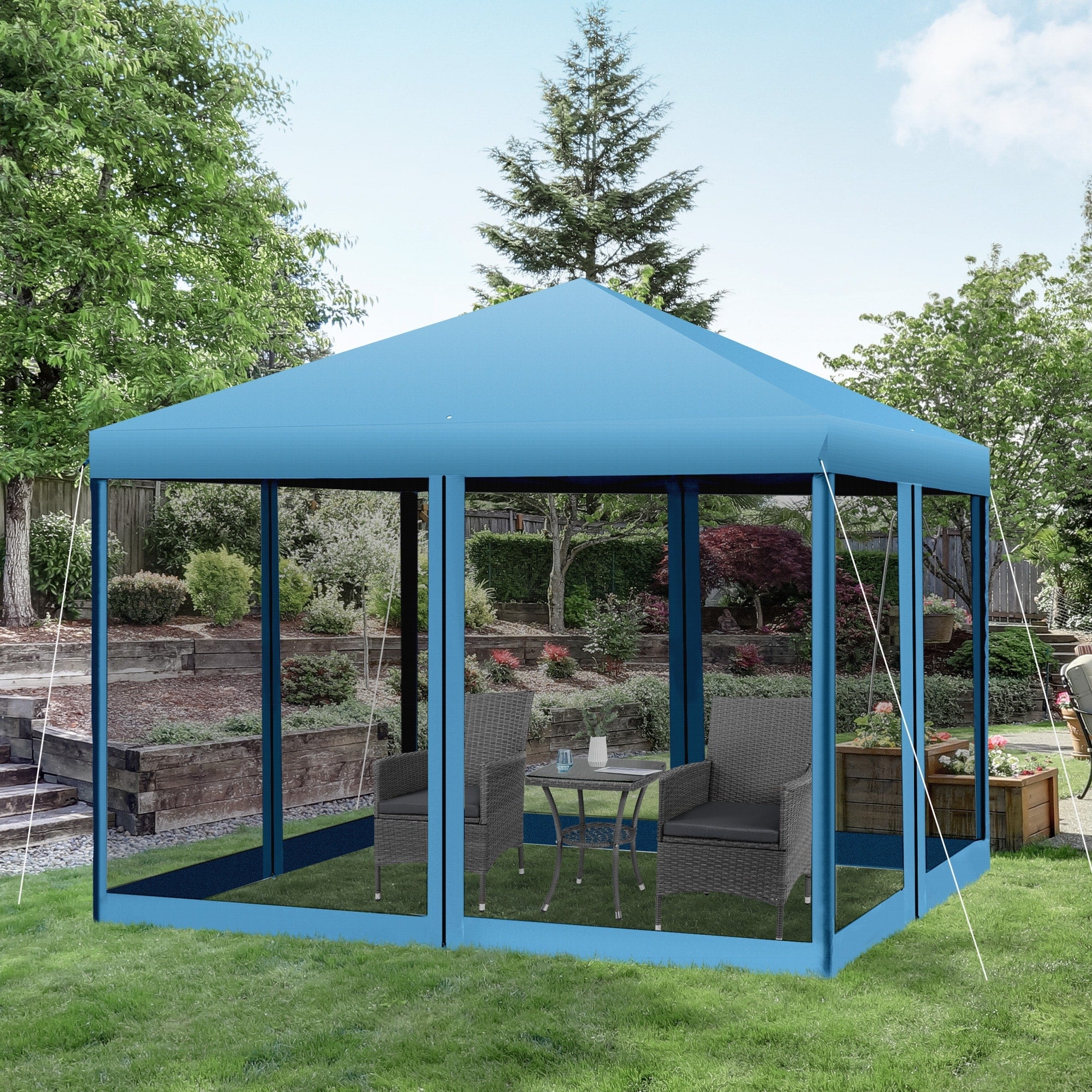 Outsunny Pop Up Canopy Shelter Party Tent With Mesh Walls