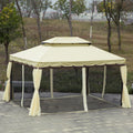 Outsunny 10 X 13 Metal Frame Outdoor Patio Gazebo With Beautiful Polyester Curtains And Air Venting Netted Screens