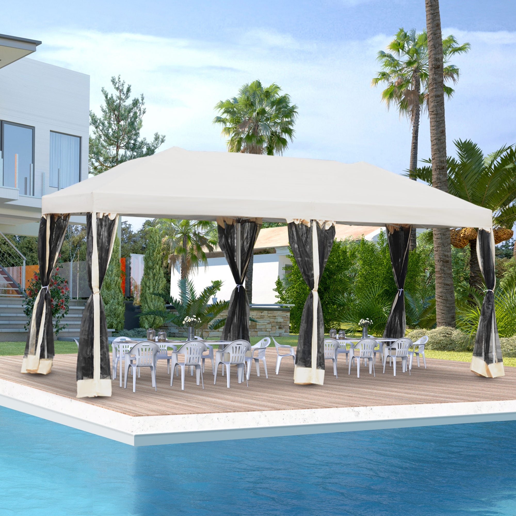 Outsunny 10 X 20 Easy Pop Up Canopy Party Tent With 6 Removable Mesh Sidewalls Cream White