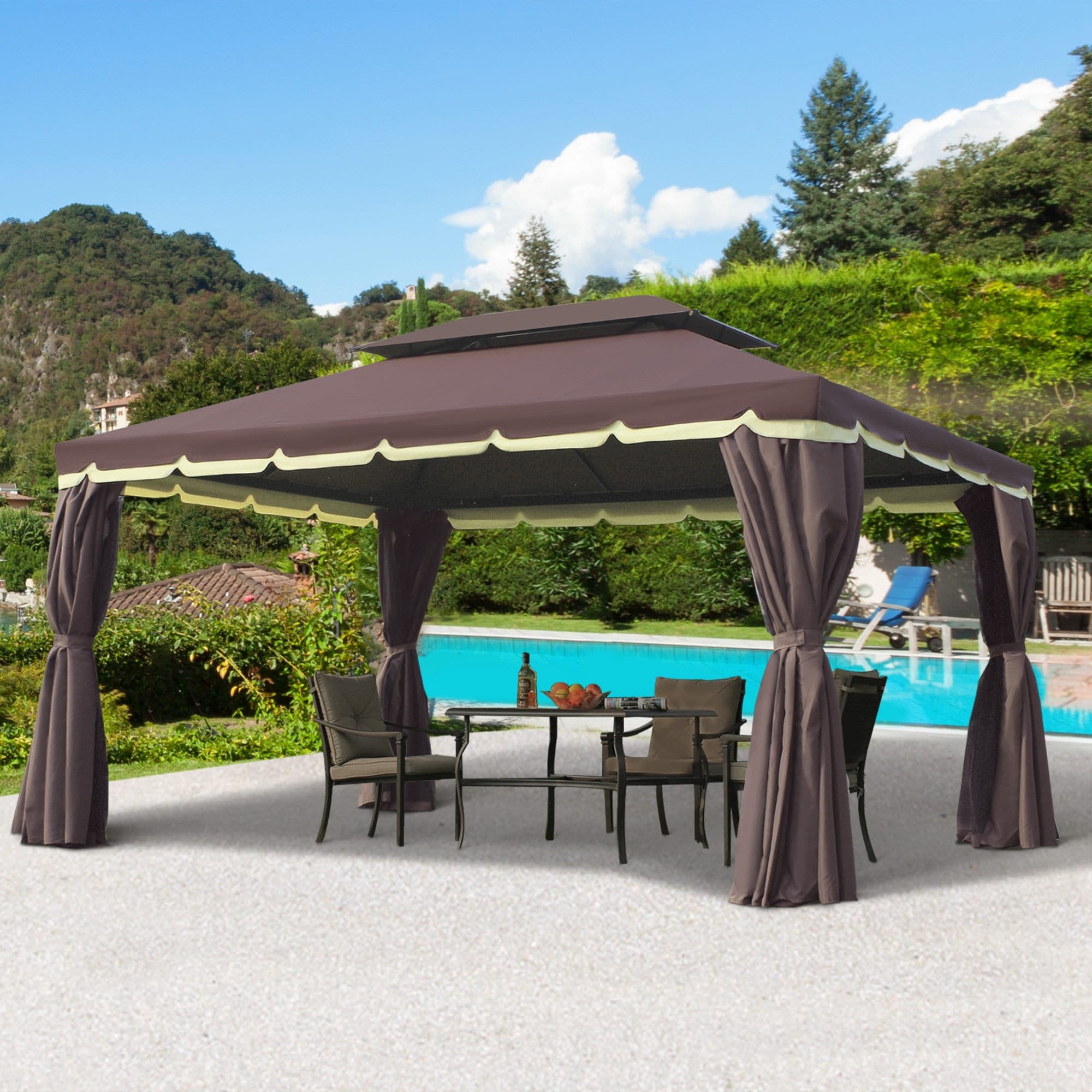 Outsunny 10 X 13 Steel Outdoor Garden Gazebo With Curtains