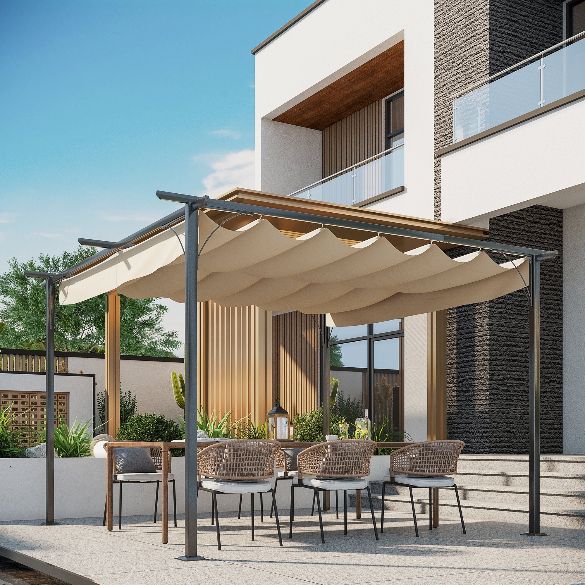Outsunny 11.5 Retractable Canopy Cover Steel Frame Classic Pergola Gazebo