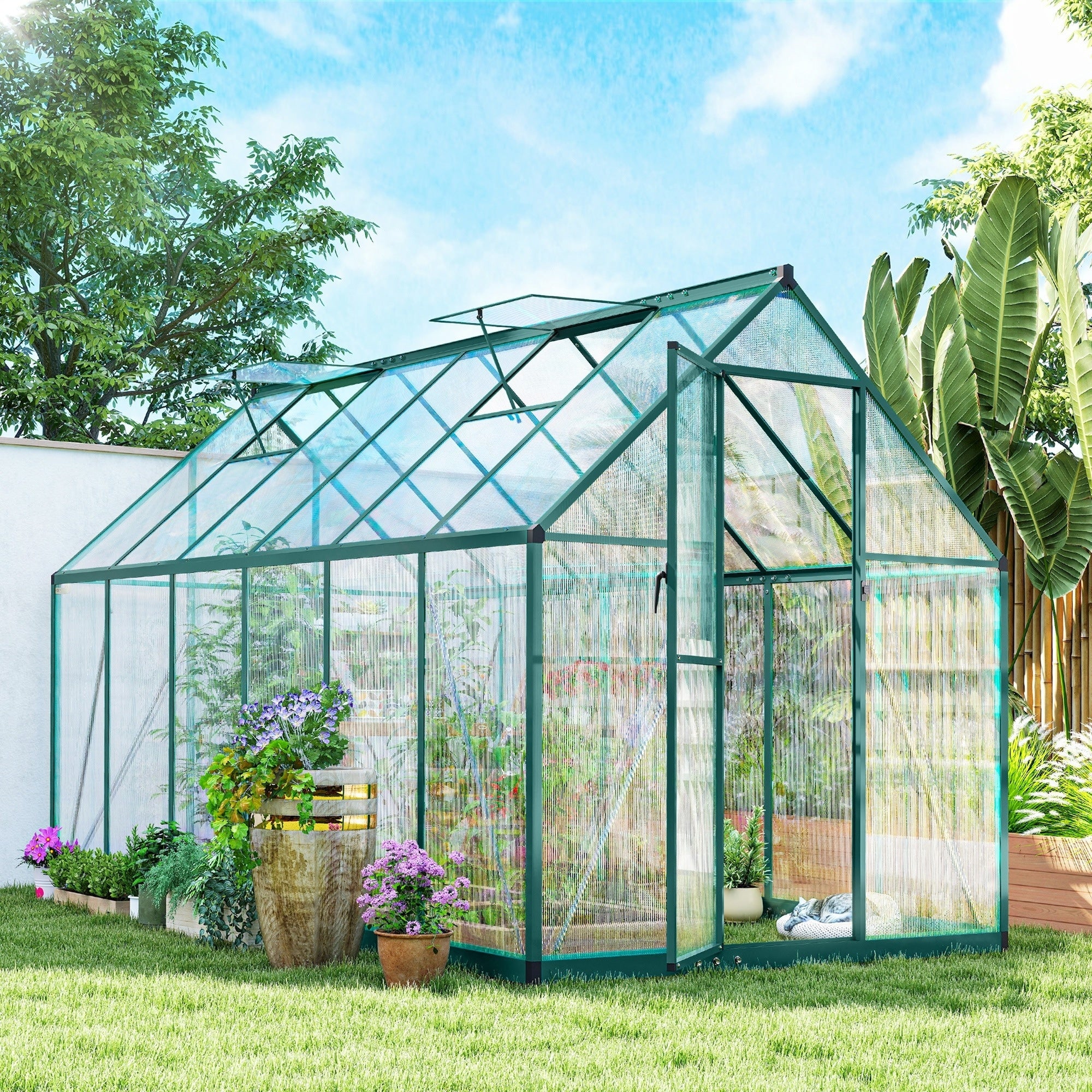 Outsunny 11X6 Ft Polycarbonate Greenhouse With Swing Door And Two Adjustable Roof Vents Aluminum Walk In Greenhouse