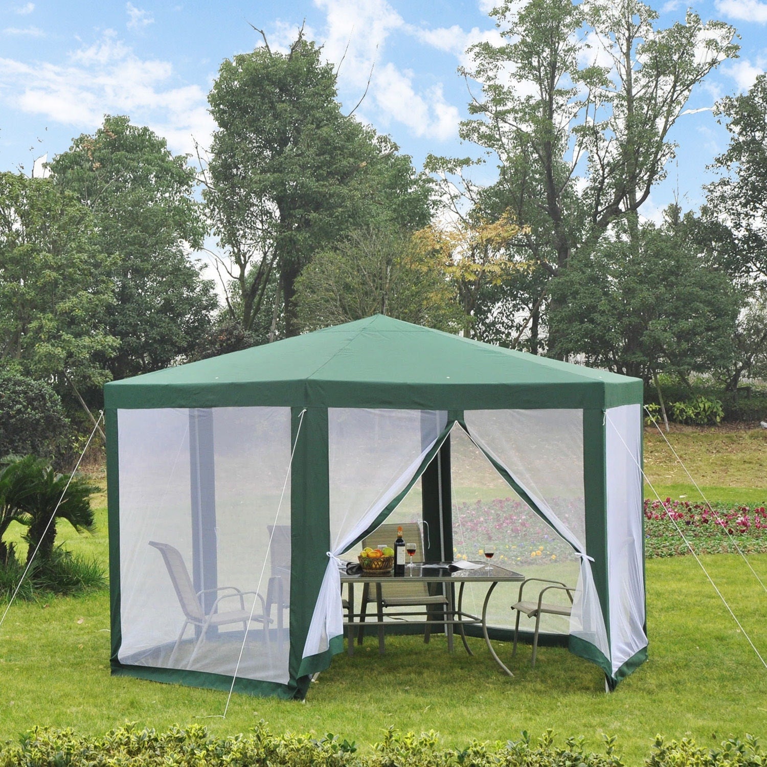 Outsunny Outdoor Hexagon Party Gazebo With Mesh Screen