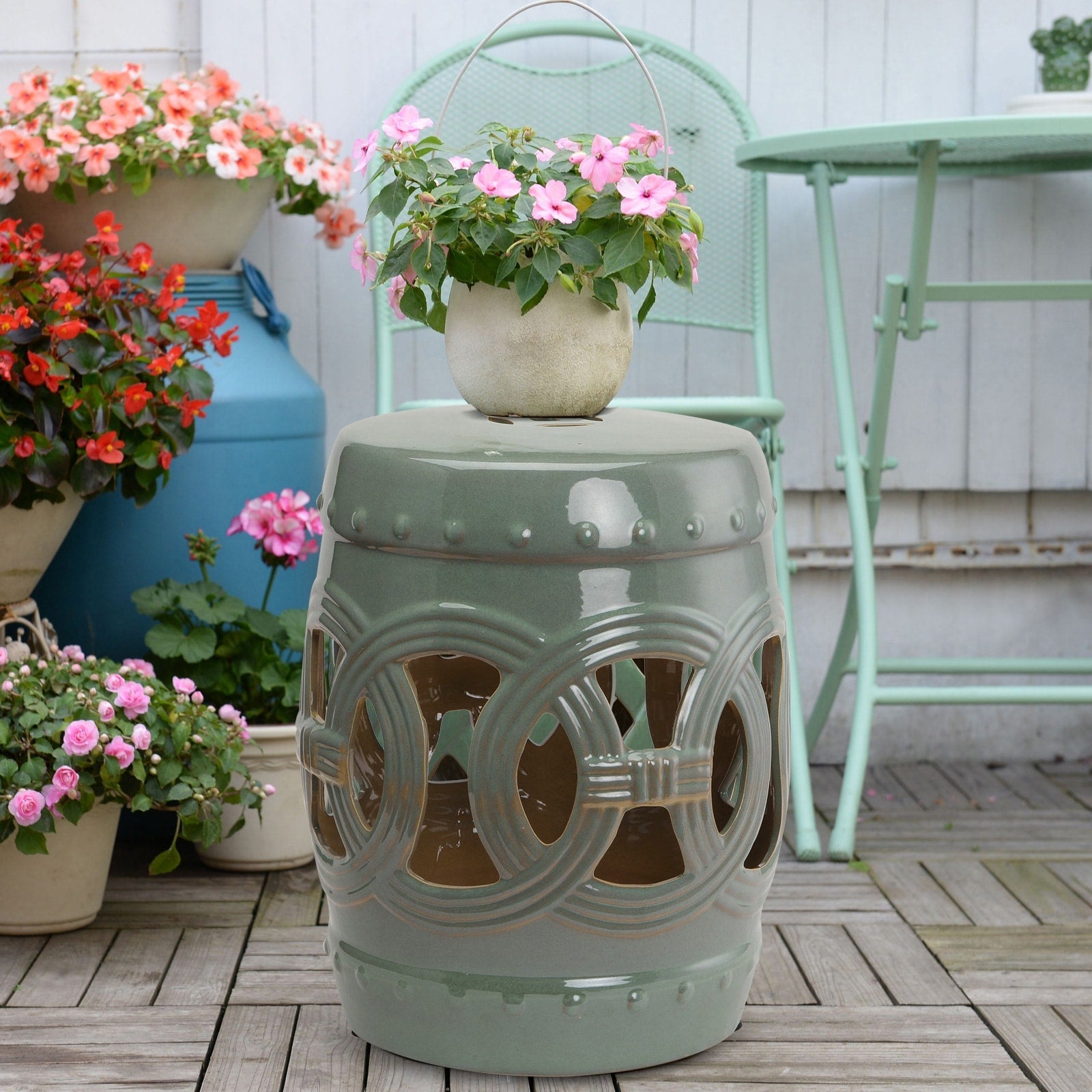 Outsunny Ceramic Indoor Outdoor Knotted Rings Garden Stool