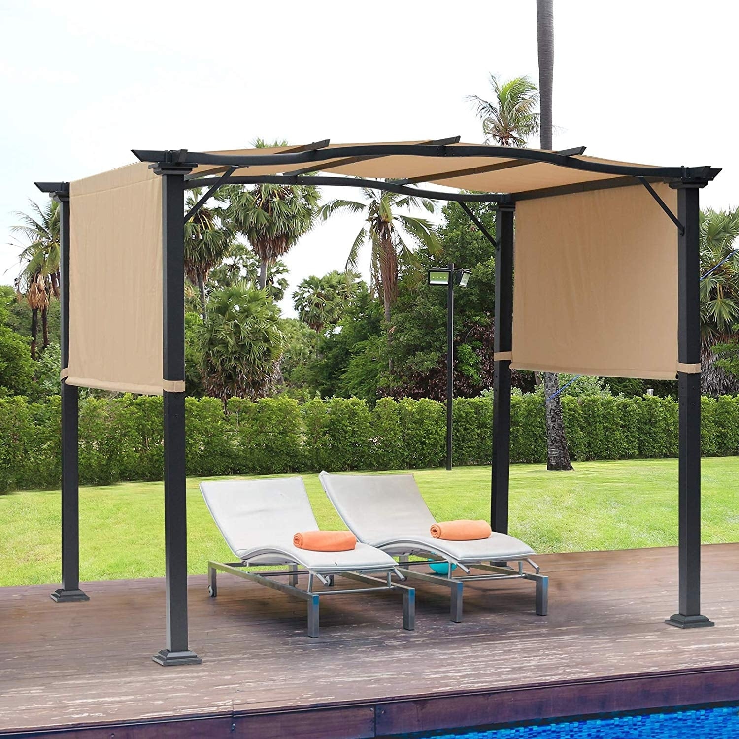 Outsunny 16.5 Steel Frame Polyester Fabric Gazebo With Retractable Canopy Shade Awning