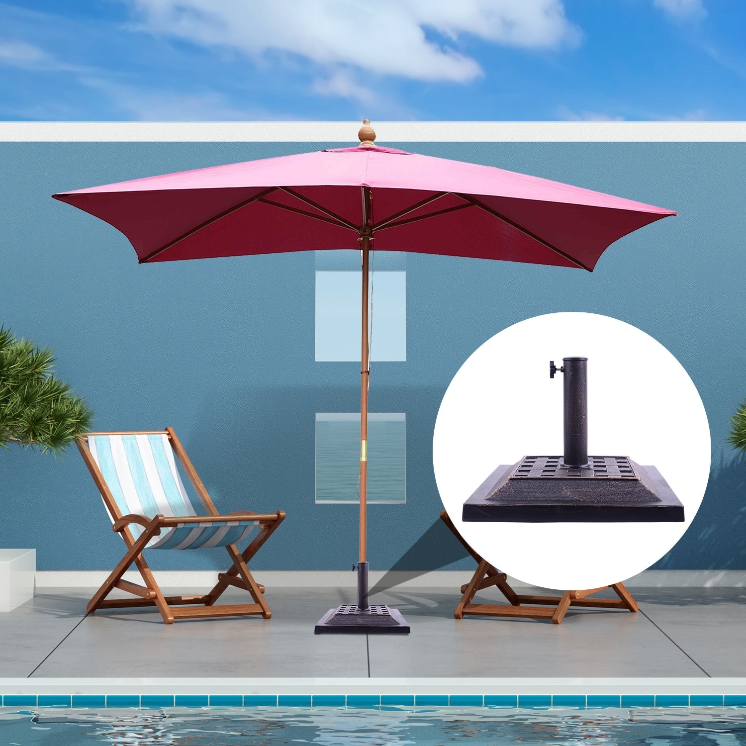 Outsunny 17.5 In. Square Decorative Cast Stone Umbrella Base