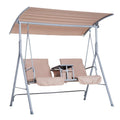 Outsunny 2 Person Covered Patio Swing With Pivot Table Storage Console Beige