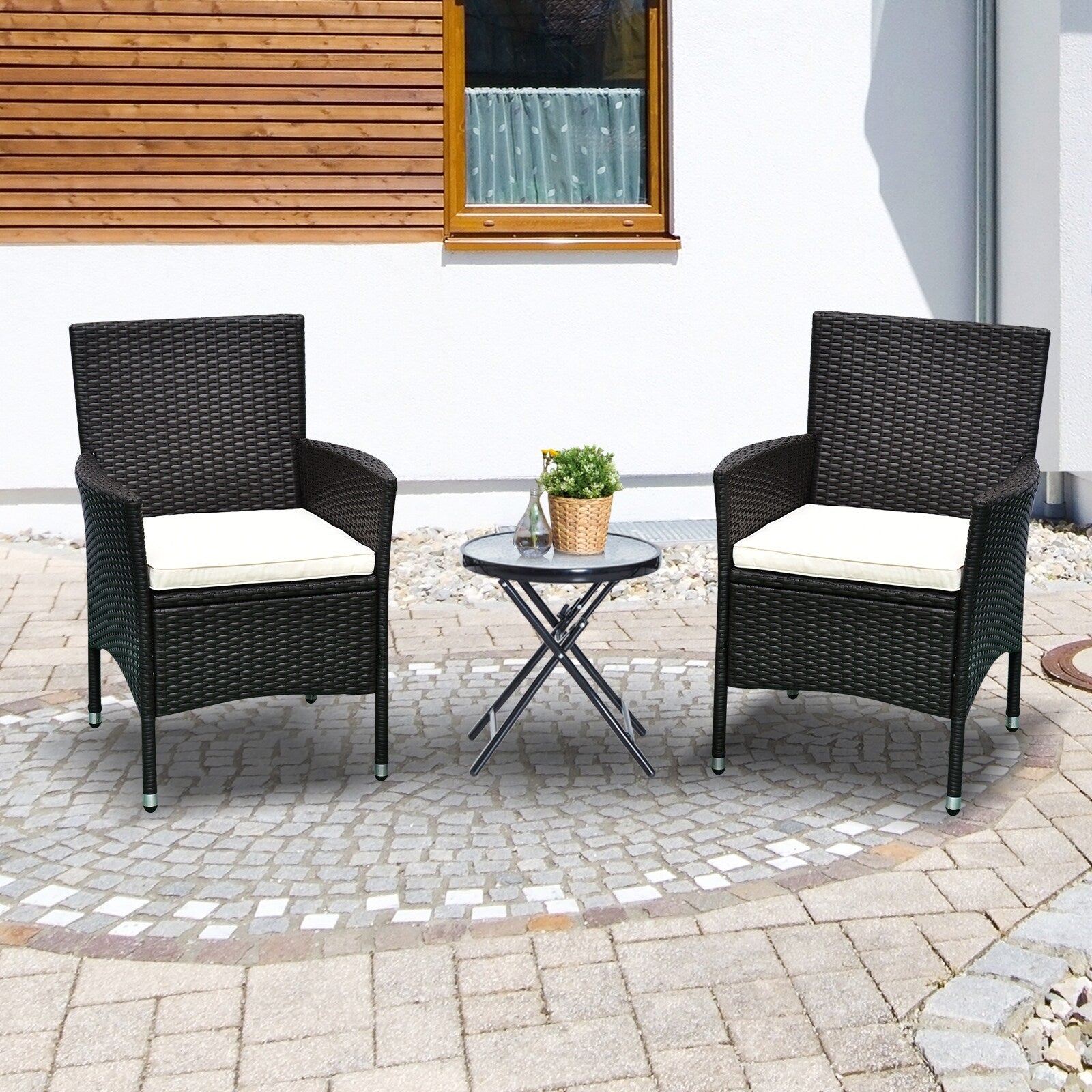 Outsunny 2 Piece Dark Coffee Rattan Wicker Outdoor Dining Arm Chairs