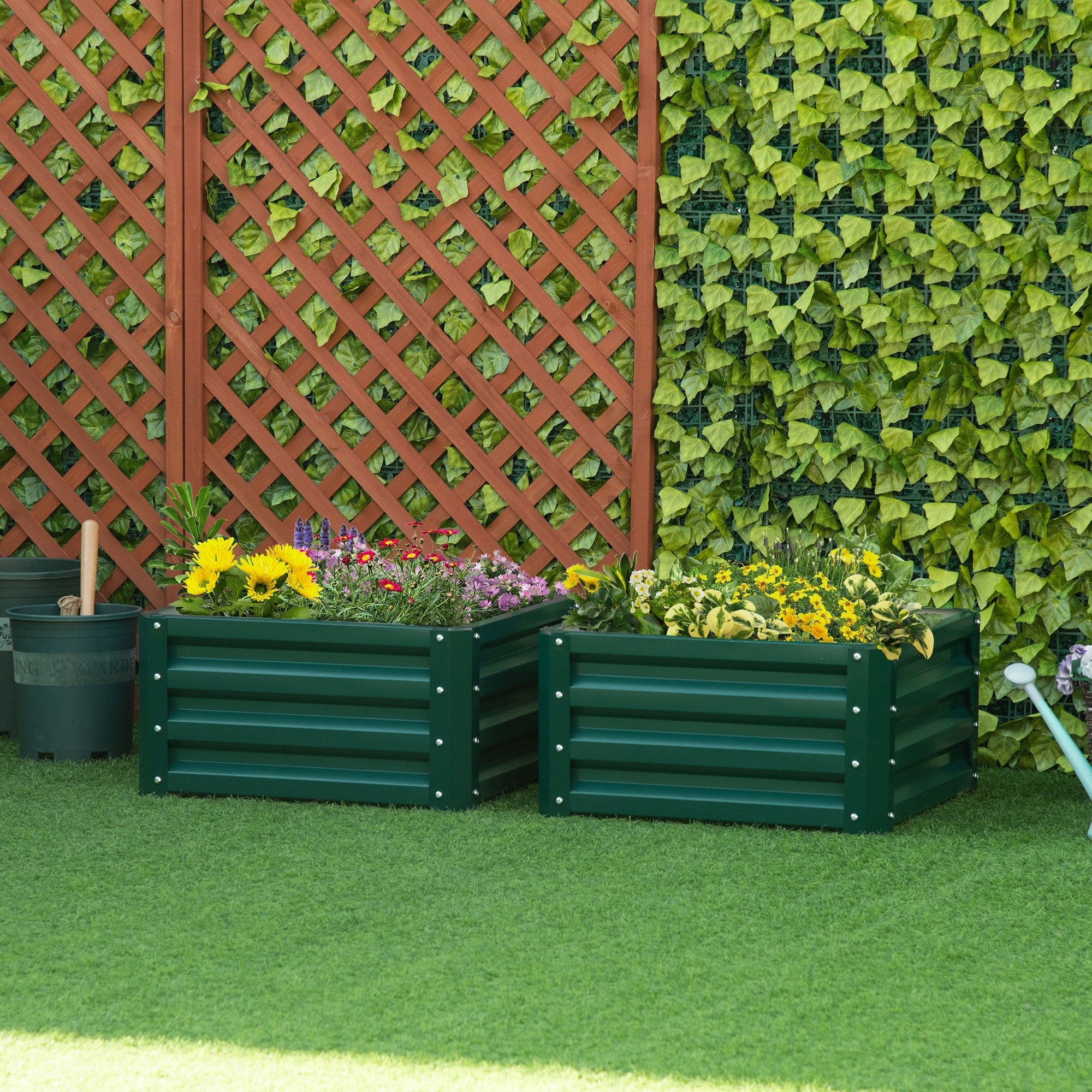 Outsunny 26 In. X 26 In. X 12 In. Galvanized Metal Raised Garden Bed Set Of 2