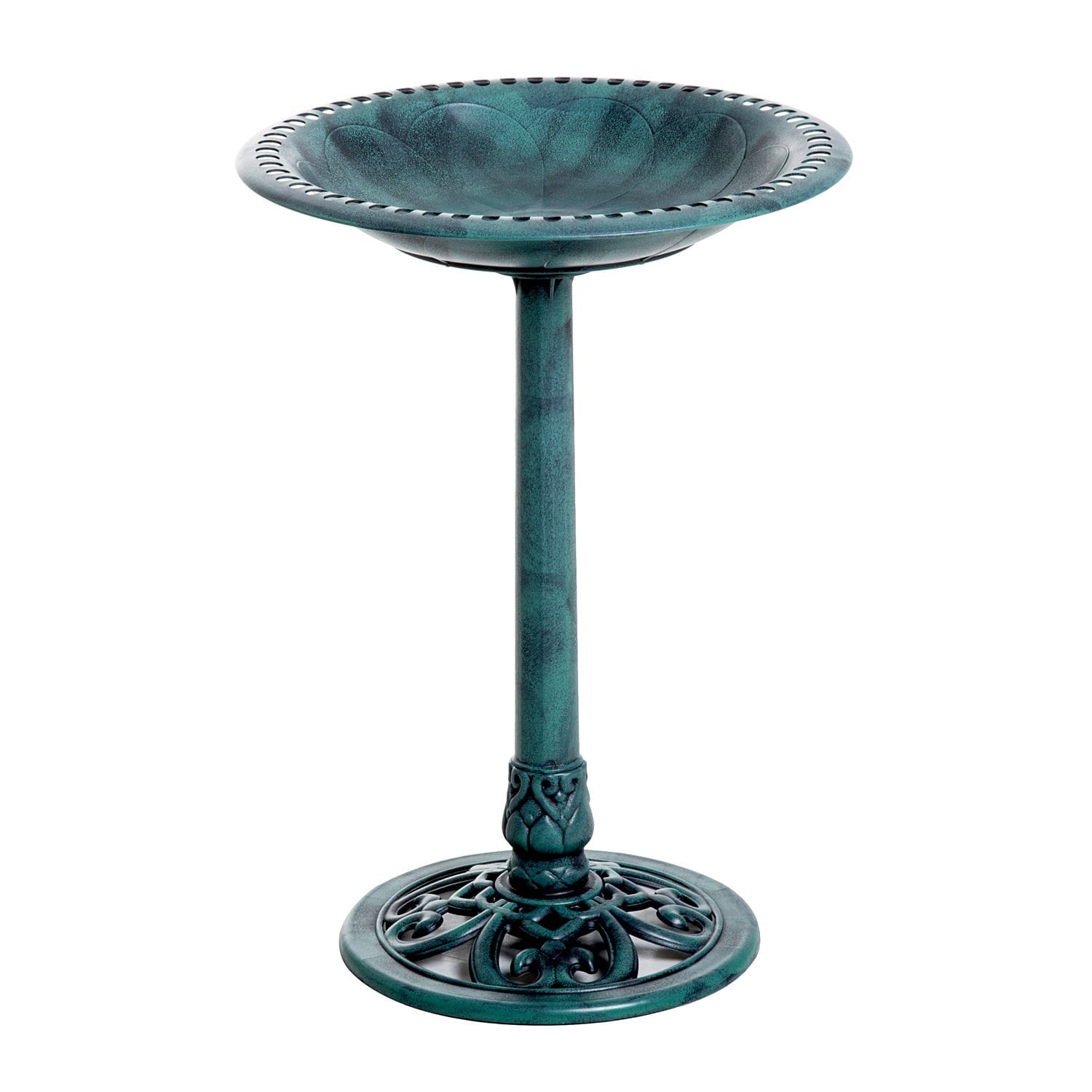Outsunny Green Resin 28 Inch Resin Free Standing Garden Pedestal Bird Bath Bowl