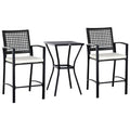 Outsunny 3 Piece Outdoor Patio Rattan Wicker Bistro Furniture Set With Classic Bar Style Seating